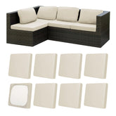 MRGSDL beige outdoor cushion cover on sofa, durable for outdoor use.