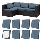 MRGSDL outdoor cushion cover in grey blue with stretch fit for a snug look.