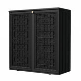 Mrosaa outdoor storage cabinet in black with front view, weatherproof for patio spaces.