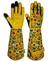 MSUPSAV grain leather gardening gloves with sunflower pattern protecting hands during weeding