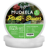MUDEELA 15-inch plant saucer top view, a thick clear tray for heavy pots.