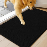 MudGuard Mat shows ultra-absorbent microfiber soaking muddy paws at the entry.
