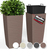 Mueller Janska M-Resin square planter in mocha close-up shows durable finish for indoor-outdoor use.