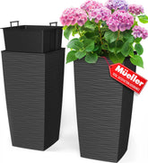 Mueller Janska M-Resin tall planter close-up shows durable matte finish for modern spaces.