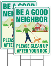 Multiwins Clean Up After Your Dog signs, two-pack, ready for yard reminders.