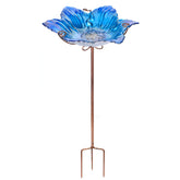 MUMTOP blue glass bird bath with petal pattern attracts birds to bathe