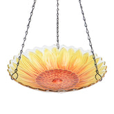 MUMTOP Hanging Bird Bath with sunflower pattern attracts birds to bathe in sunny garden spaces.