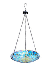 MUMTOP peacock-pattern glass bird bath 11-inch design attracts birds to bathe.
