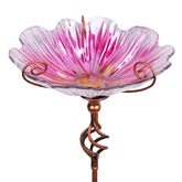 MUMTOP pink glass birdbath bowl for yard water and feed