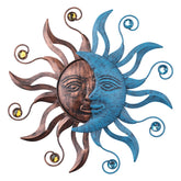 MUMTOP Sun Moon wall decor front view, weatherproof metal for outdoor display.