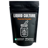 Mushroom Merchant liquid culture premix 100 g pouch for easy, consistent LC media preparation.