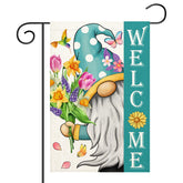Muwodut Welcome Spring Gnomes Flag, double-sided display for outdoor charm.