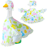 Muximud Easter Goose Outfit hat with lace edging for porch statue.