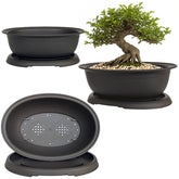 MUZHI 3-pack oval bonsai pots with matte finish for stylish home display and drainage