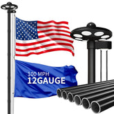 MXQMKL 25ft heavy-duty flagpole with 136 LED solar light, ready for outdoor display.