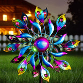 MXwcy 360 Peacock Solar Wind Spinner with globe light adds magical night garden ambiance