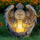 MXwcy Angel Wings Embracing Cross solar candle for tranquil outdoor memorials