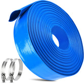 MYFAMIREA pool backwash hose 110ft blue for easy water discharge during maintenance.