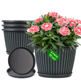 Myfeegoin 10-inch ribbed planter pot with saucer for indoor or outdoor use.