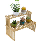 MyGift natural bamboo desktop stand two-tier for tidy plant display