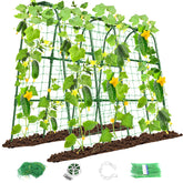 MYMULIKE cucumber trellis in raised bed supports vertical growth and tidy cucumber plants