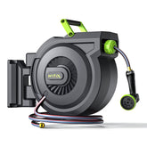 MYTOL retractable hose reel with 82ft hose and 180° swivel for flexible garden access.