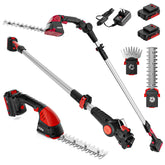 MZK 2-in-1 hedge trimmer with extension pole reaching tall shrubs for easy trimming