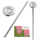NAILONG 6-inch spiral outdoor rug stakes securing a rug against wind