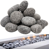 NAKAAOSIK black lava rocks for fire pits, close-up texture enhancing heat-safe ambiance
