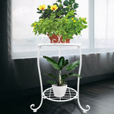 NAKUPE white metal plant stand top basket supports 10.5-inch pots.