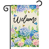 Nanafast hydrangea spring flag front view shows vibrant blooms for welcoming outdoor spaces.