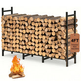 NANANARDOSO 4FT firewood rack outdoors keeps logs organized and dry.