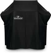 Napoleon Rogue 525 cover front view protects grill from rain and sun.
