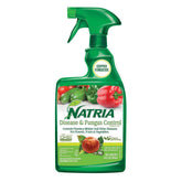 NATRIA Disease & Fungus Control bottle label showing ready-to-use copper fungicide for gardens