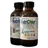 NatriChlor Original CD with HCL glass bottle 8 oz, front view for precise measurement.