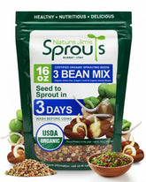 Nature Jim's Sprouts 3-Bean Seed Mix front packaging for easy home sprouting