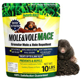 Nature's MACE granules spread across a lawn to deter moles and voles.