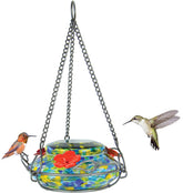 Nature's Way GHF7 hand-blown hummingbird feeder with vibrant glass colors for day and night viewing.
