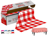 Neatiffy red checkered tablecloth roll provides quick stain protection for outdoor picnics.