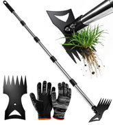 Nelyeqwo 71in weed puller in action enabling stand-up weeding in a garden bed