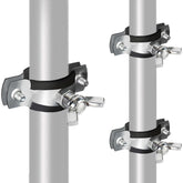 Neokisa metal squirrel baffle bracket mounted on a bird feeder pole showing sturdy support