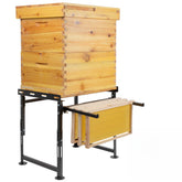 Neorexon hive stand front view shows a sturdy base for stable hive placement outdoors.