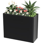 Nessxa tall metal planter box with removable shelf for seasonal plant rearrangement.