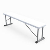 New Home Era folding bench in white resin seat offers sturdy, portable seating.