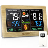 Newentor Weather Station with color display shows indoor and outdoor readings clearly.