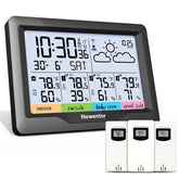Newentor Weather Station four-zone display shows real-time temperature and humidity across four locations.