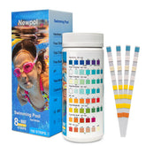 Newpol 8-in-1 pool test strips in a box for quick water checks.