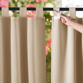 NICETOWN outdoor curtain waterproof 84inch biscotti beige for patio privacy and rain protection.