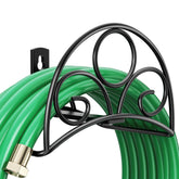 Niffgaff metal garden hose holder wall mount with 70 lb capacity keeps hoses off ground.