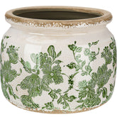 Ninehaoou 7.7-inch ceramic pot with beige-green vintage floral design for stylish indoor plants.